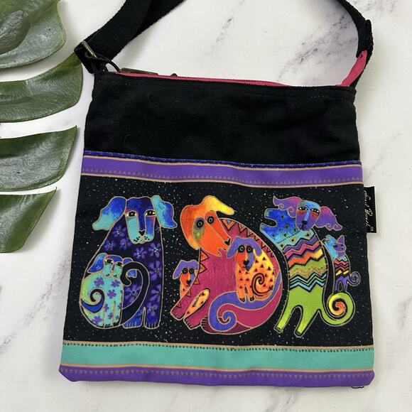 Laurel Burch Vintage Y2k Purse Bag Black Rainbow Dogs Puppy New Crossbody - Picture 5 of 8